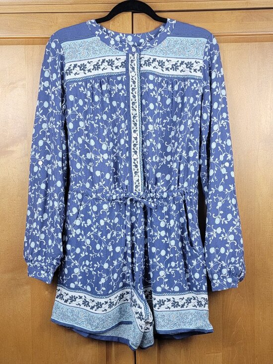 LOFT Pants - Ann Taylor LOFT Blue Green Floral Romper With Pockets - XS